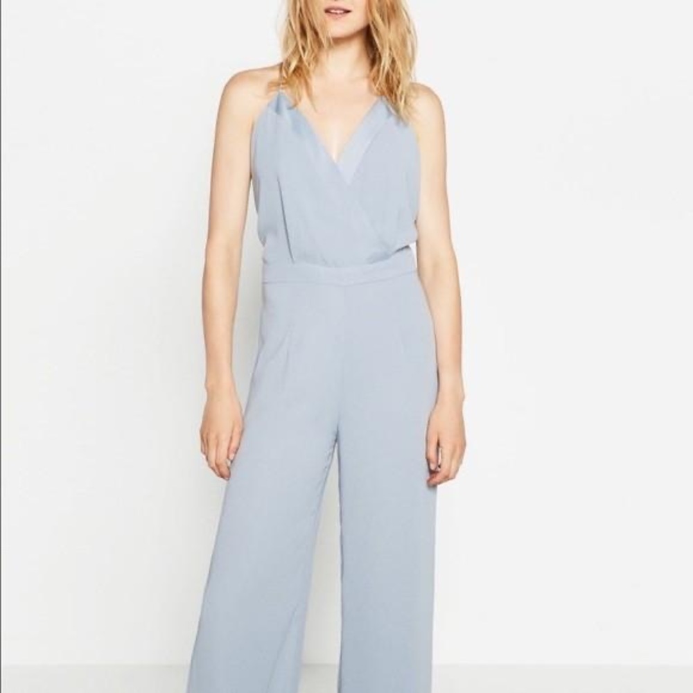 Zara Basic Collection Women’s Strappy V-Neck Light Blue Jumpsuit